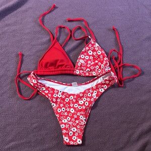 Red Floral Bikini Set